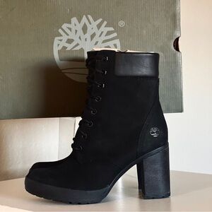 Timberland Black Waterproof Nubuck Leather Lace-up High Ankle Boots Block Heel